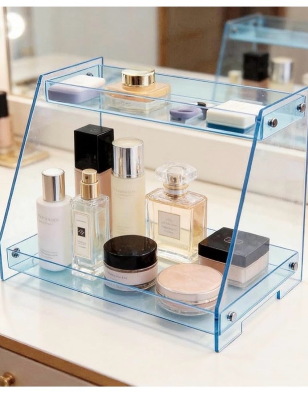 Royalita Two-Tier Blue Acrylic Makeup Organizer - Picture 2 of 5
